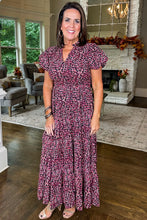 Load image into Gallery viewer, Pink Spotted Pattern V Neck Bubble Sleeve Tiered Maxi Dress