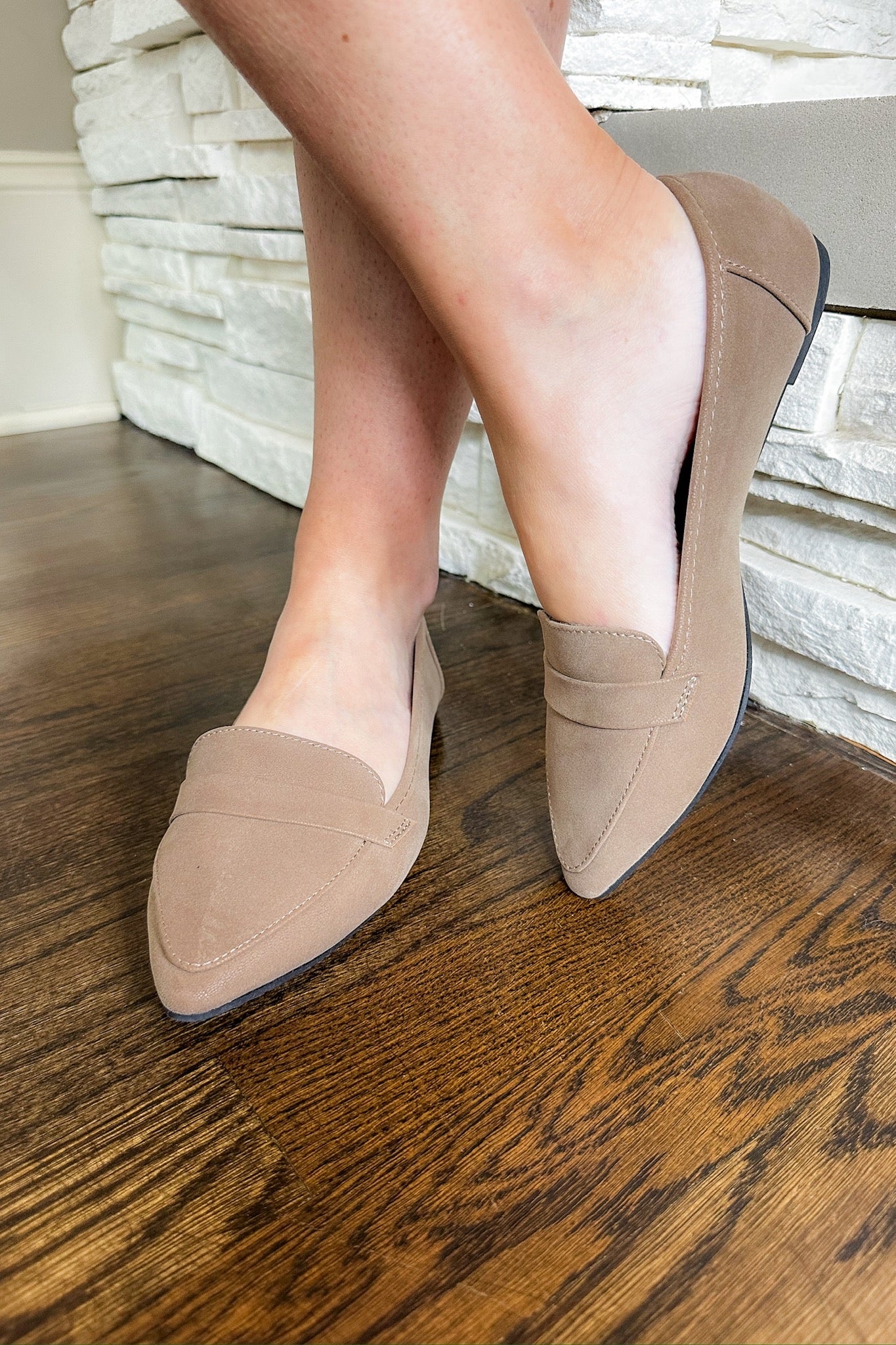 The Journalist's Pointed Toe Ballet Flat in Taupe