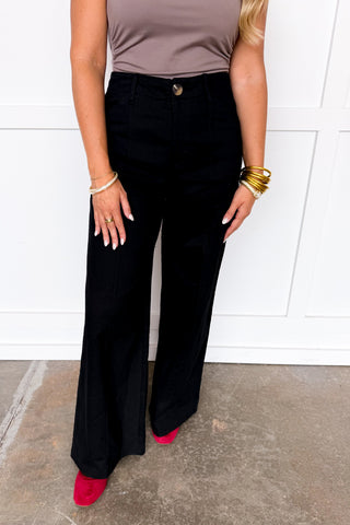 The Addison High Rise Pin Tuck Pants in Black