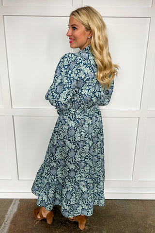 Juliette Floral Printed Maxi Dress in Blue