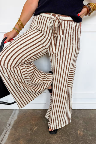 Downtown Stroll Stripe Wide Leg Pants in Cream & Mocha