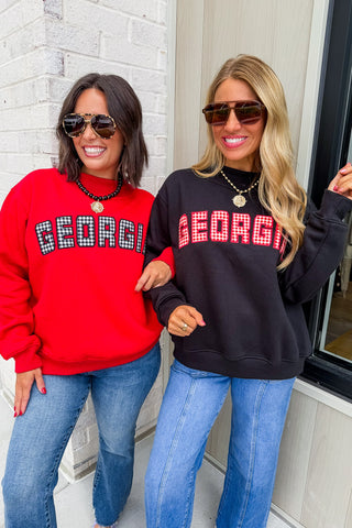 Georgia Gingham Mallory Mock Neck Sweatshirt in Black