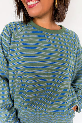 Keep It Casual Olive & Blue Stripe Short Set