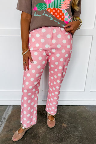 The Lila Dot Pants in Pink & White