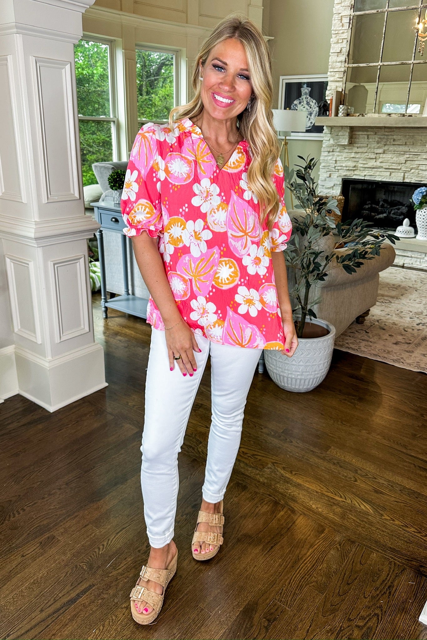 The Malia Kiwi Bloom Coral Top by Michelle McDowell