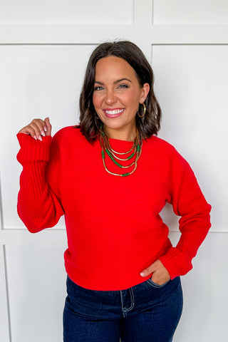 Season’s Greetings Red Ribbed Sweater