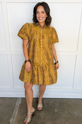 Printed Promise Drop Waist Dress in Toffee