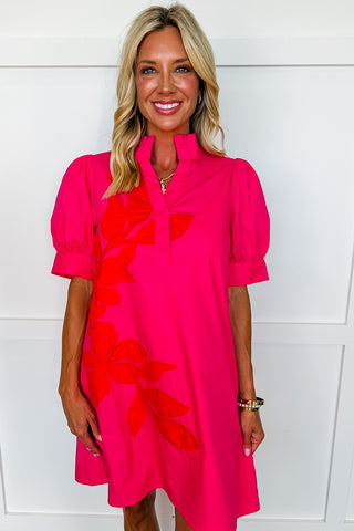 The Winslow Floral Motif Dress in Fuchsia