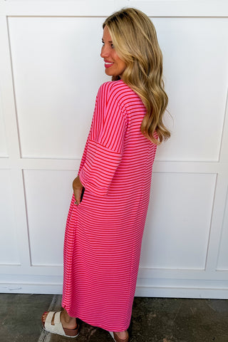 Hot Pink and Red Stripe Terry Cloth Dress