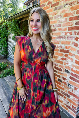The Krissy Zip-Up Midi Dress in Rust