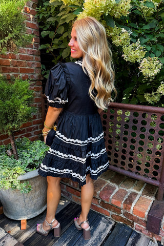 Wrapped Ric Rac Tiered Dress in Black