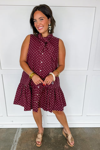 The Everly Dot Dress in Burgundy