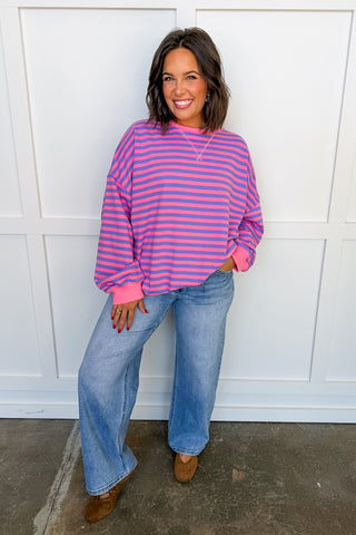 Color Me Casual Pink & Purple Stripe Pullover