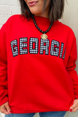 Georgia Gingham Mallory Mock Neck Sweatshirt In Red