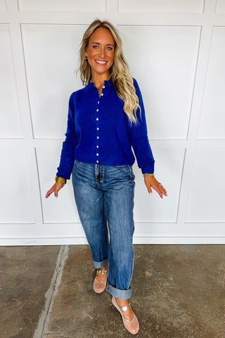 The Hallie Knit Cardigan in Cobalt Blue