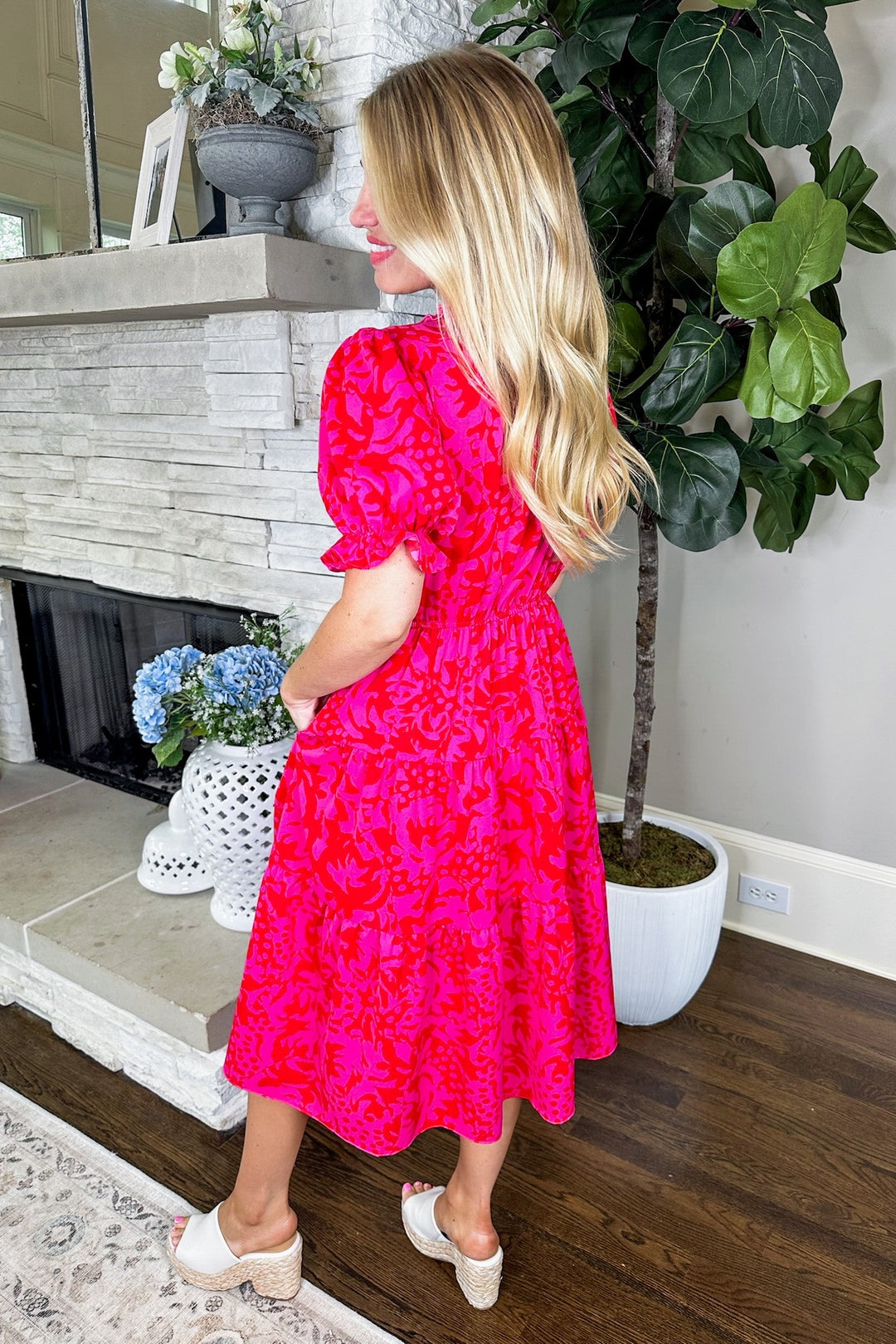 Pink Red Animal Print Ruched Seam Dress – Jules & James Boutique