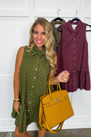 The Everly Dot Dress in Olive
