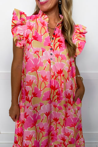 Garden Party Glow Midi Dress in Pink