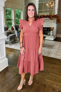 Embrace the Moment Tiered Midi Dress in Clay