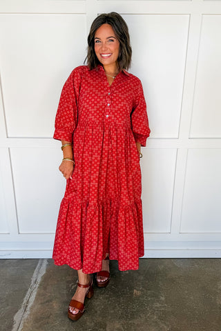 The Hadley Print Midi Dress in Rust