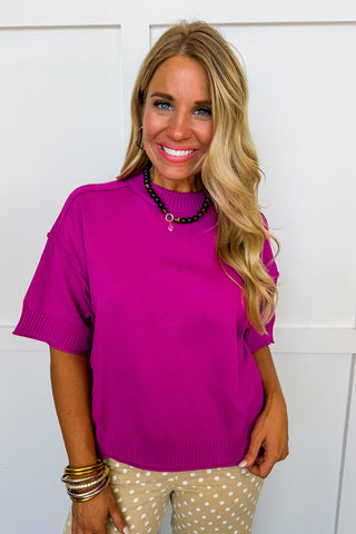 Everyday Ease Knit Top in Magenta