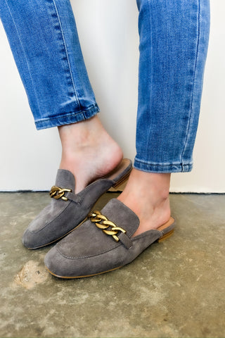 Corkys Keepsake Grey Faux Suede Mule Flat