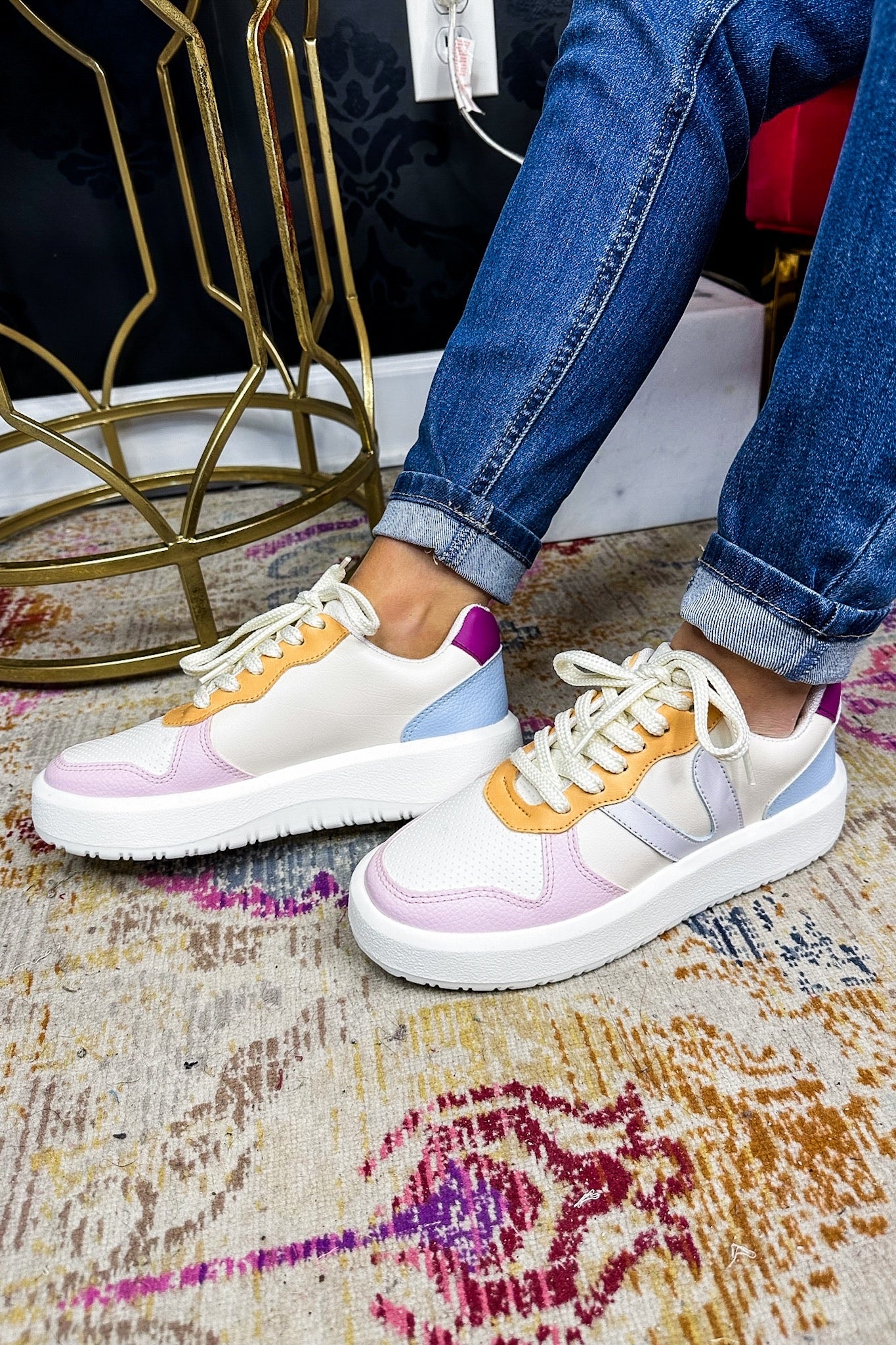 Multi Color Leather Lace Up Sneaker