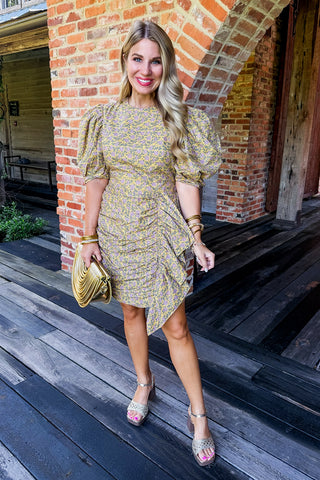 Sunlit Meadow Ruched Mini Dress