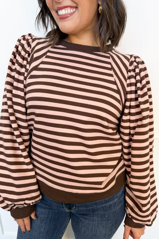 Between The Lines Striped Top in Brown