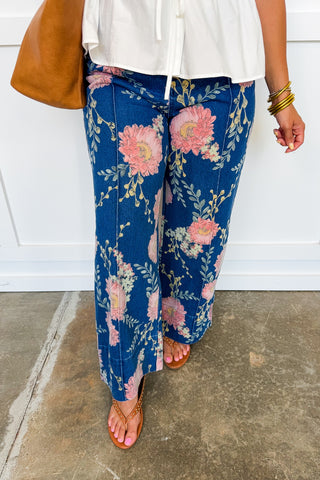The Ella Pintuck Floral Denim Pants