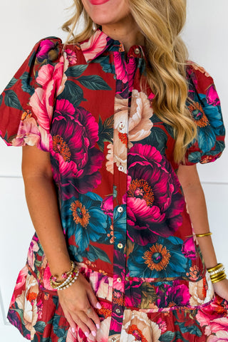 The Cabernet Bloom Button Front Dress