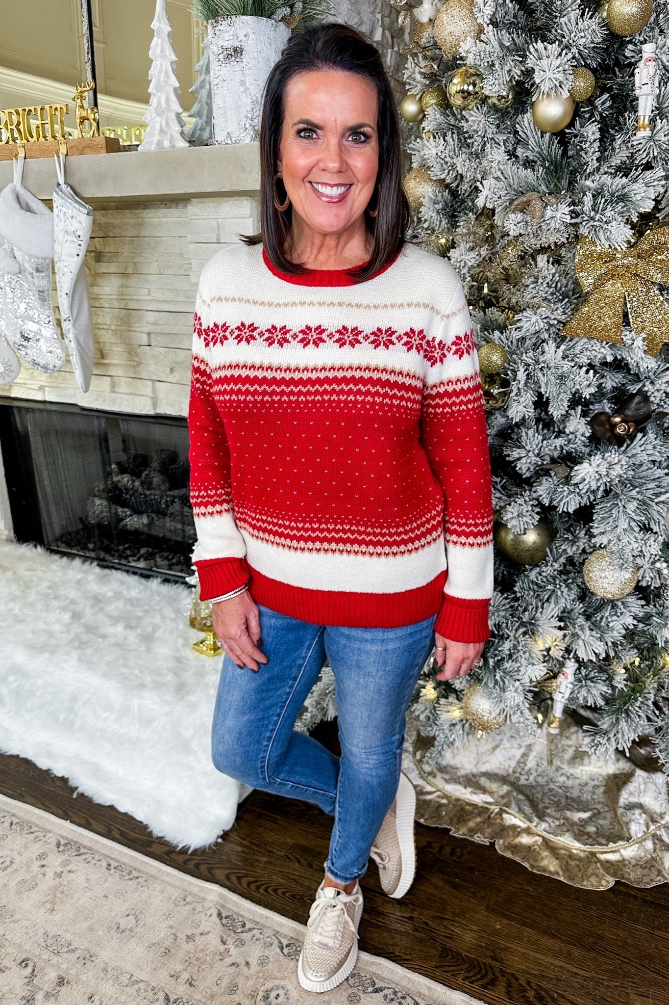 Red/Ivory Snowflake Christmas Sweater