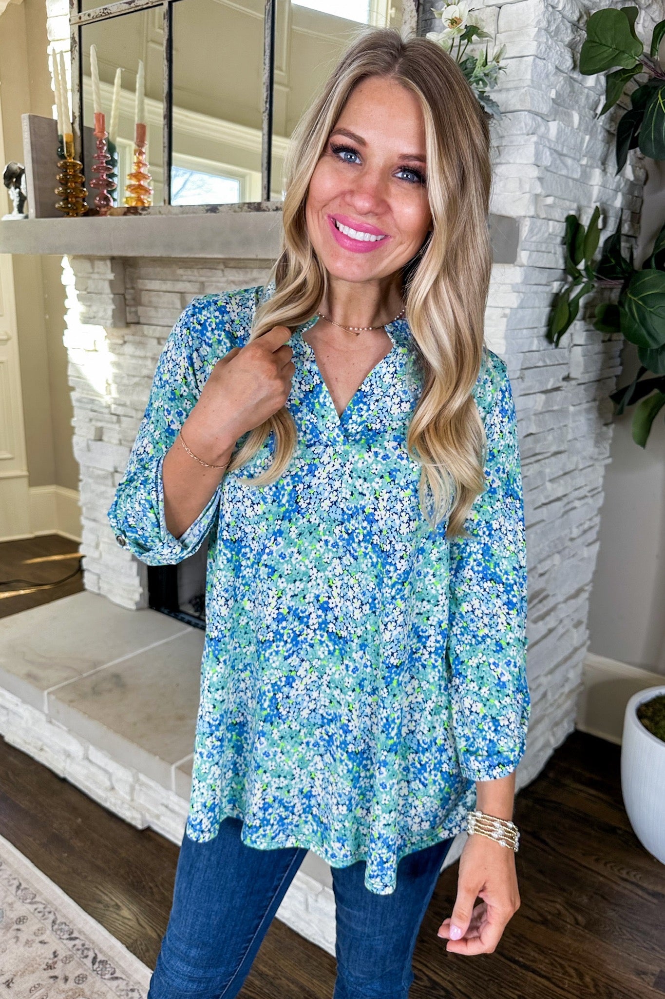 The Lizzy Top in Light Blue Ditsy Floral