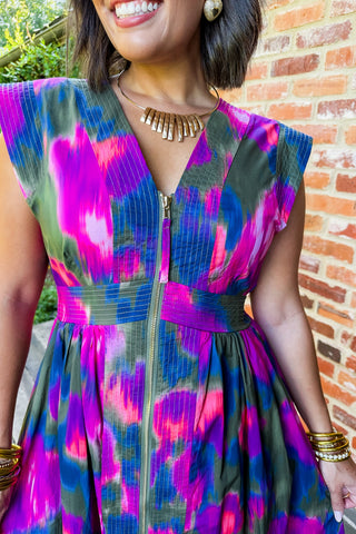 The Krissy Zip-Up Midi Dress in Magenta