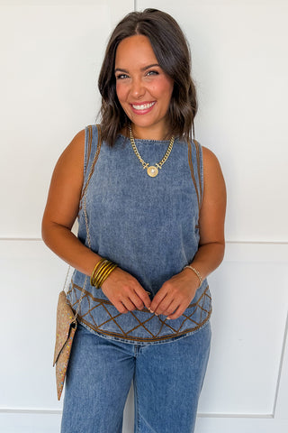 Denim Days Stitch Embroidery Pant Set