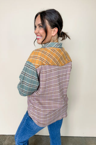 Mixed Color Flannel Button Down Top