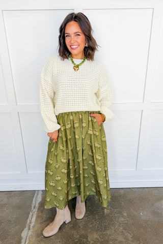 Autumn Petal Midi Skirt in Olive
