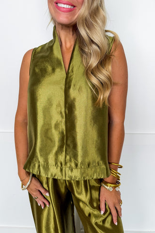 Dressed To Shine Mock Neck Top in Olive