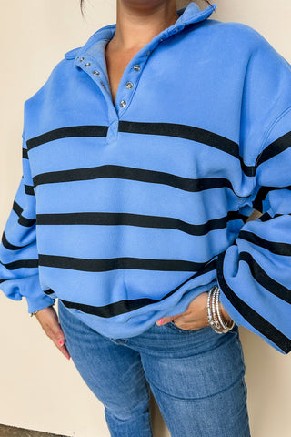 Cobalt & Navy Blue Pullover Quarter Snap Top