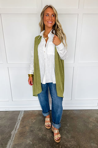 Dear Scarlett Coastline Drape Vest In Light Olive