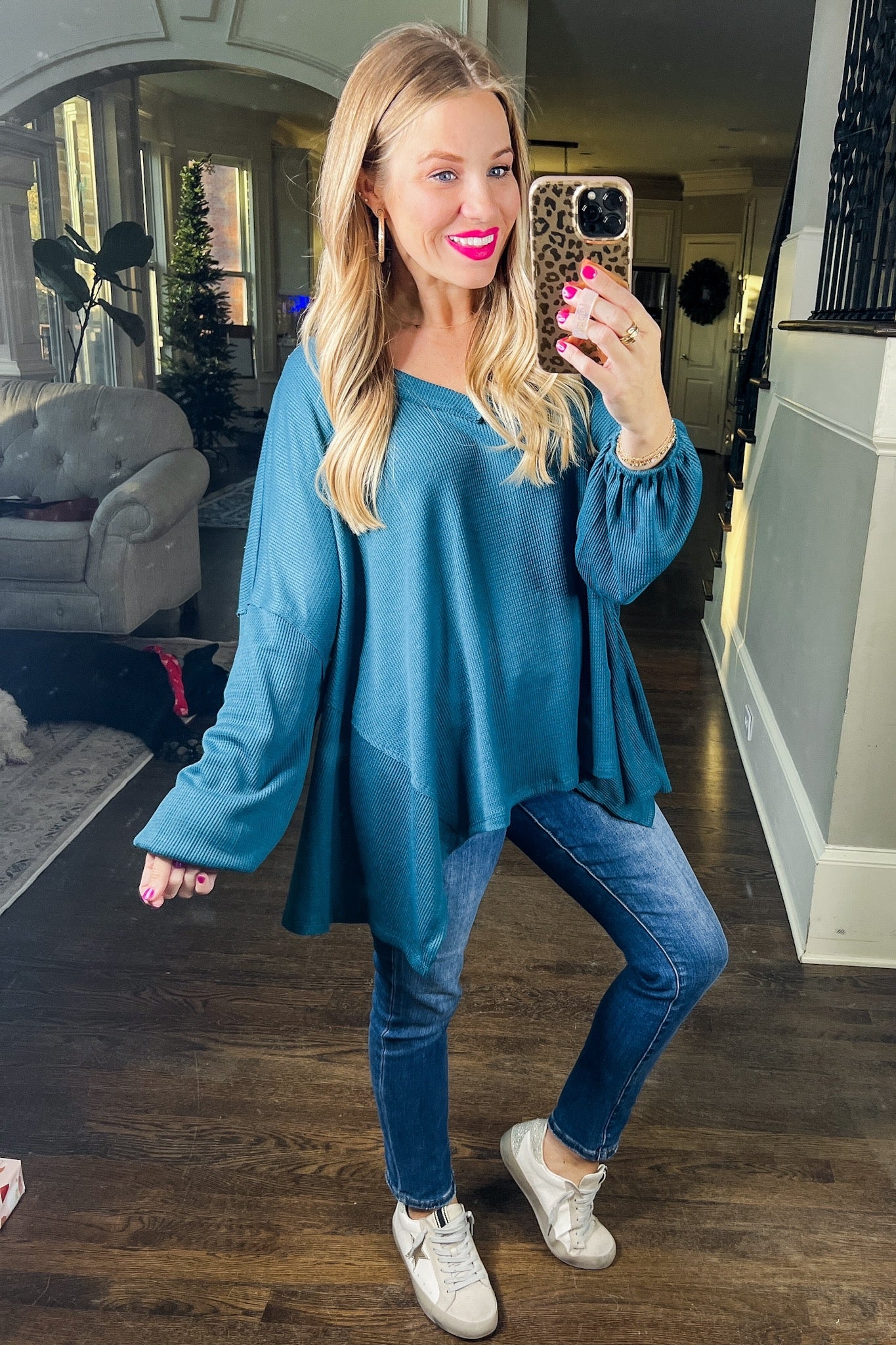 Micro Thermal Knit Oversized Teal Top
