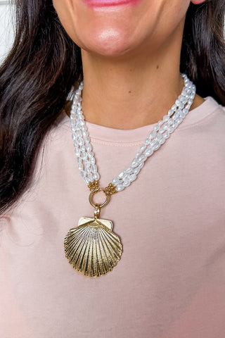 Coastal Shell Pearl Necklace & Earrings