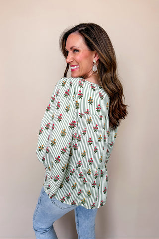 Mary Square - Alexi Green Stripes Cottage Top