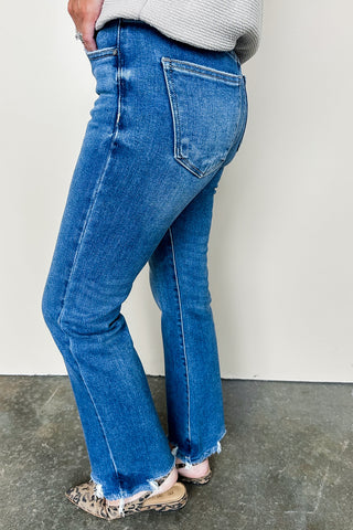 Risen Raw Hem Mid-Rise Kick Flare Jean