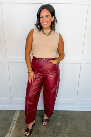 City Slicker Vegan Leather Pants in Rustic Wine
