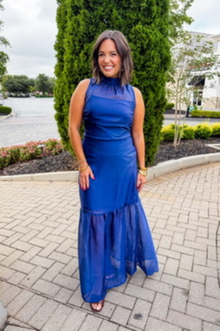 The Amelia Soirée Organza Midi Dress in Navy