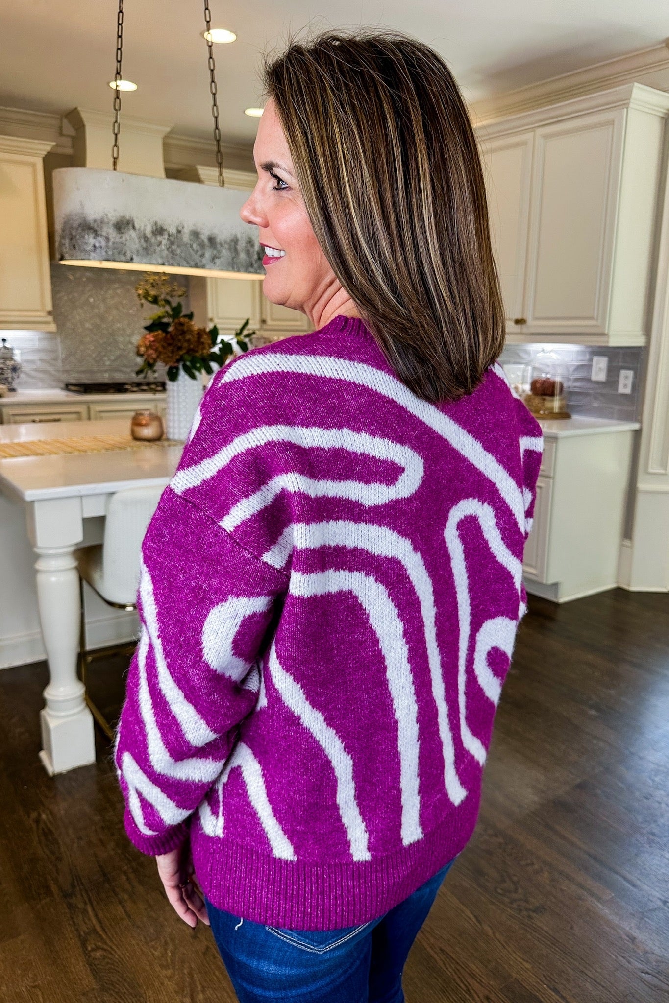 Abstract Swirl Sweater in Orchid