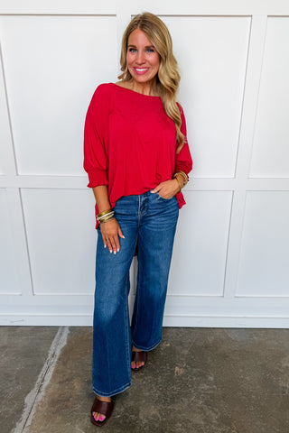 Dear Scarlett Mila Smocked Dolman Sleeve Top in Jewel Red
