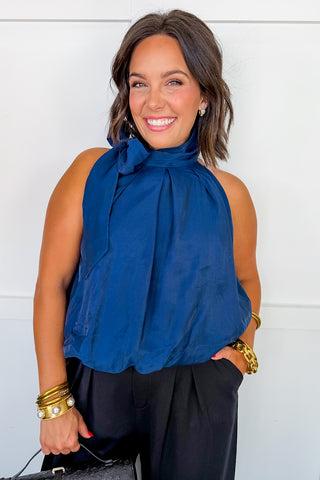 Classical Moment Halter Style Bow Top in Navy