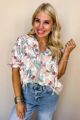 Pretty In Pastels Floral Tie Top